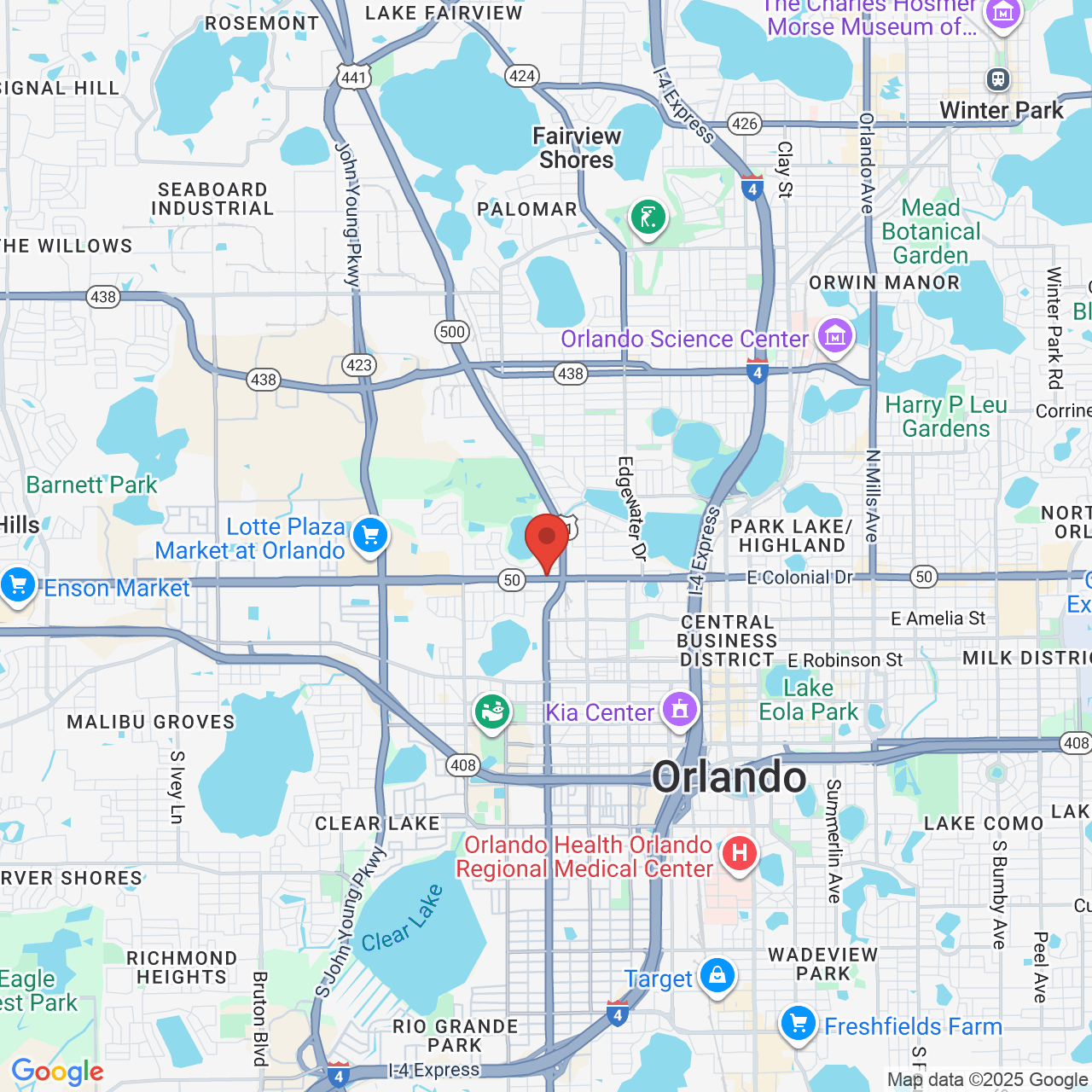 Google map image of our location in 1255 W Colonial Dr Orlando, FL